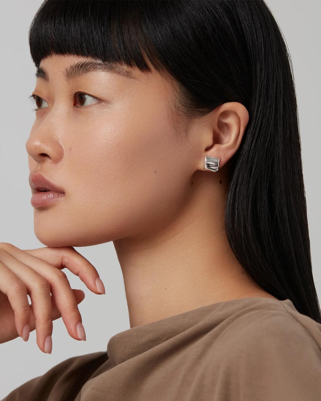 silver square earrings