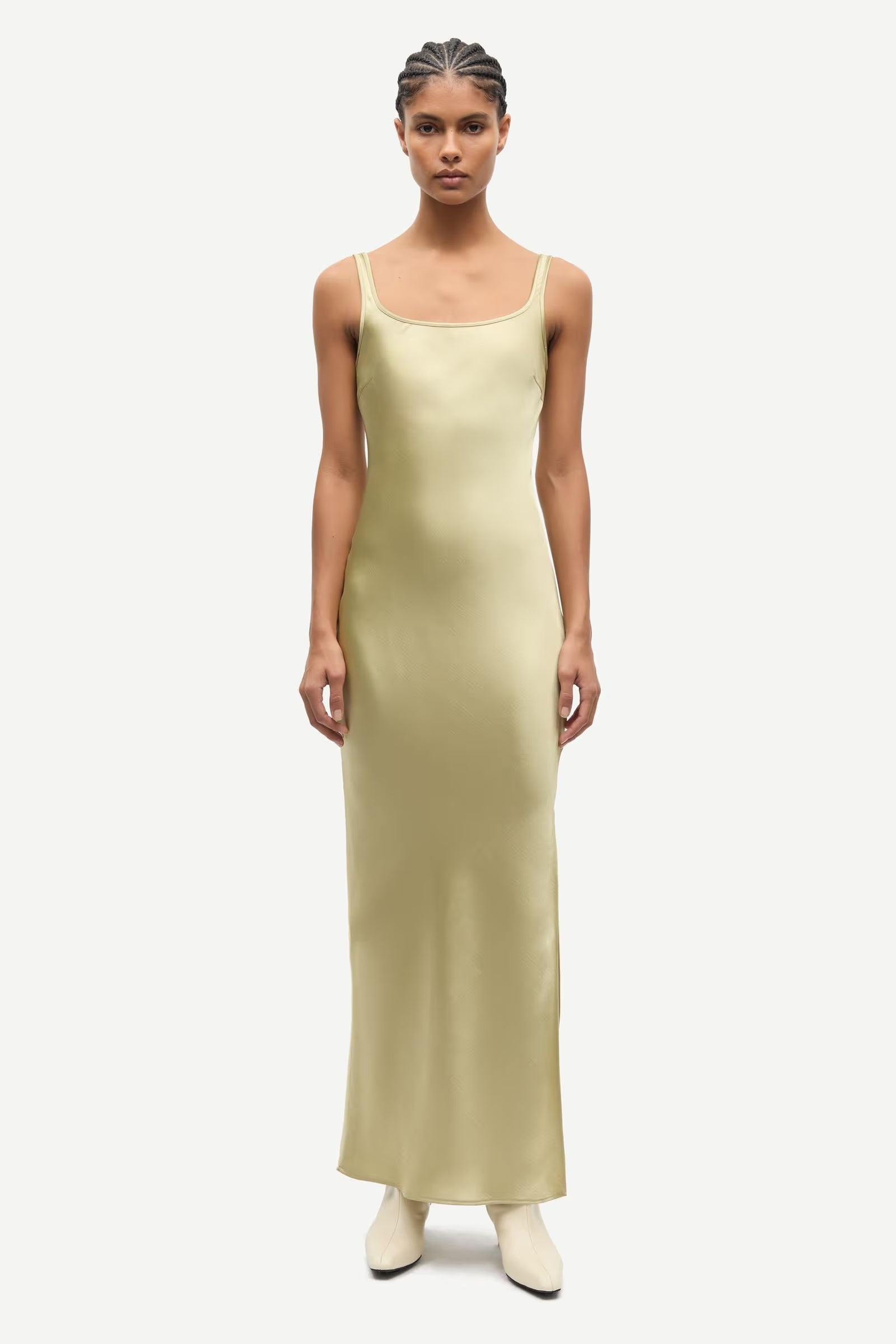 light green satin maxi dress