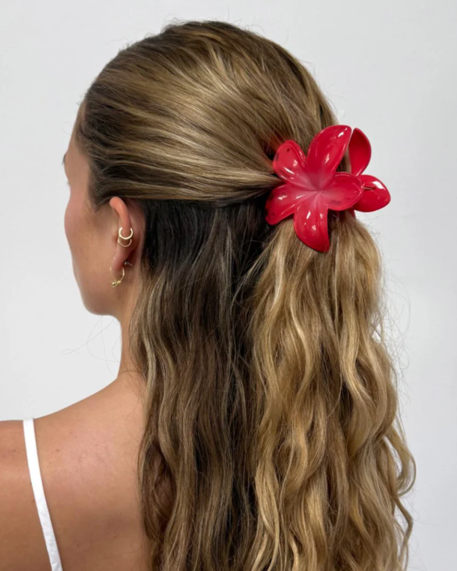 large flower claw clip in red