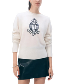 cashmere sweater in cream with a nautical design in navy