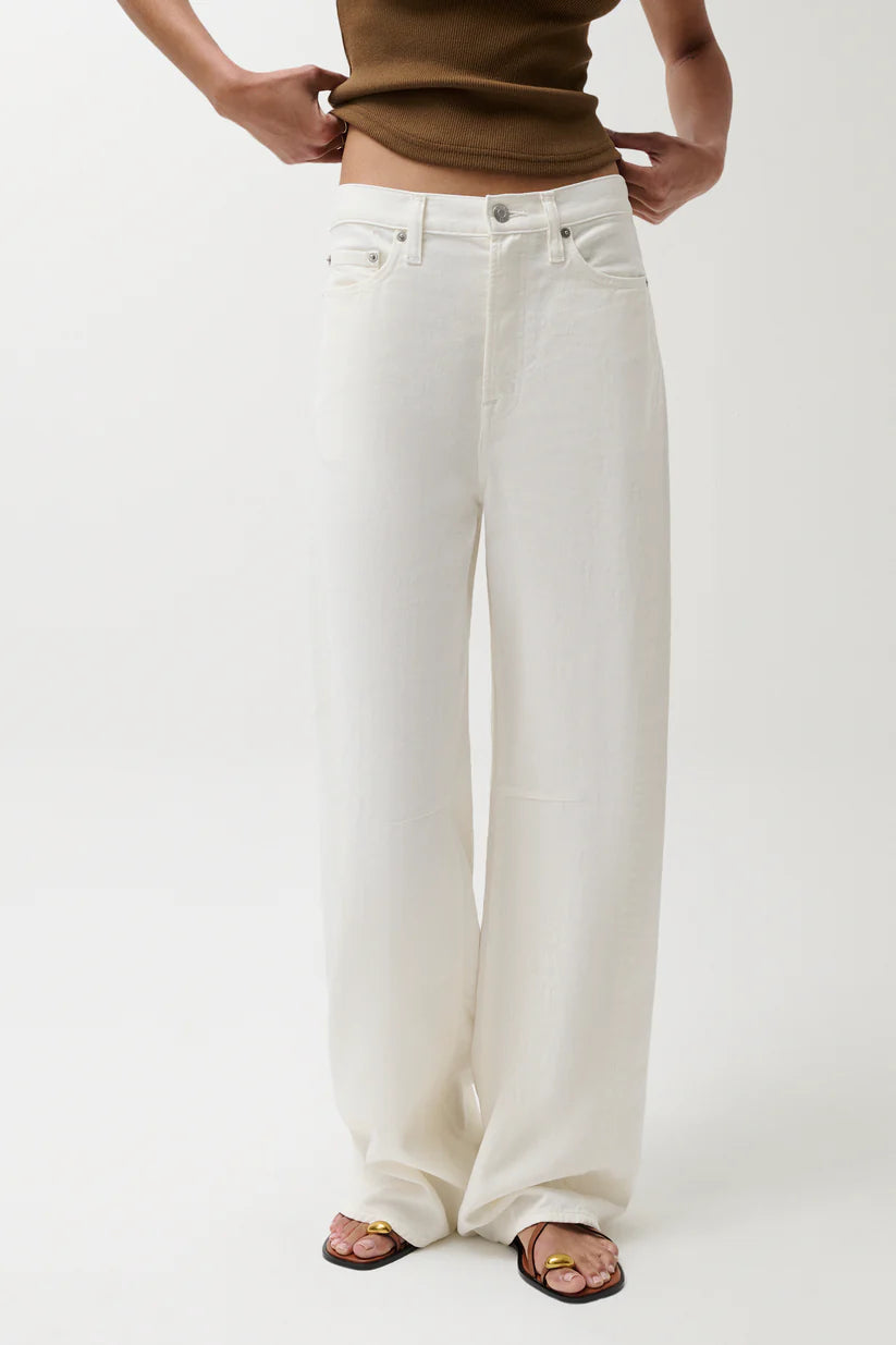 white bowed linen denim pant