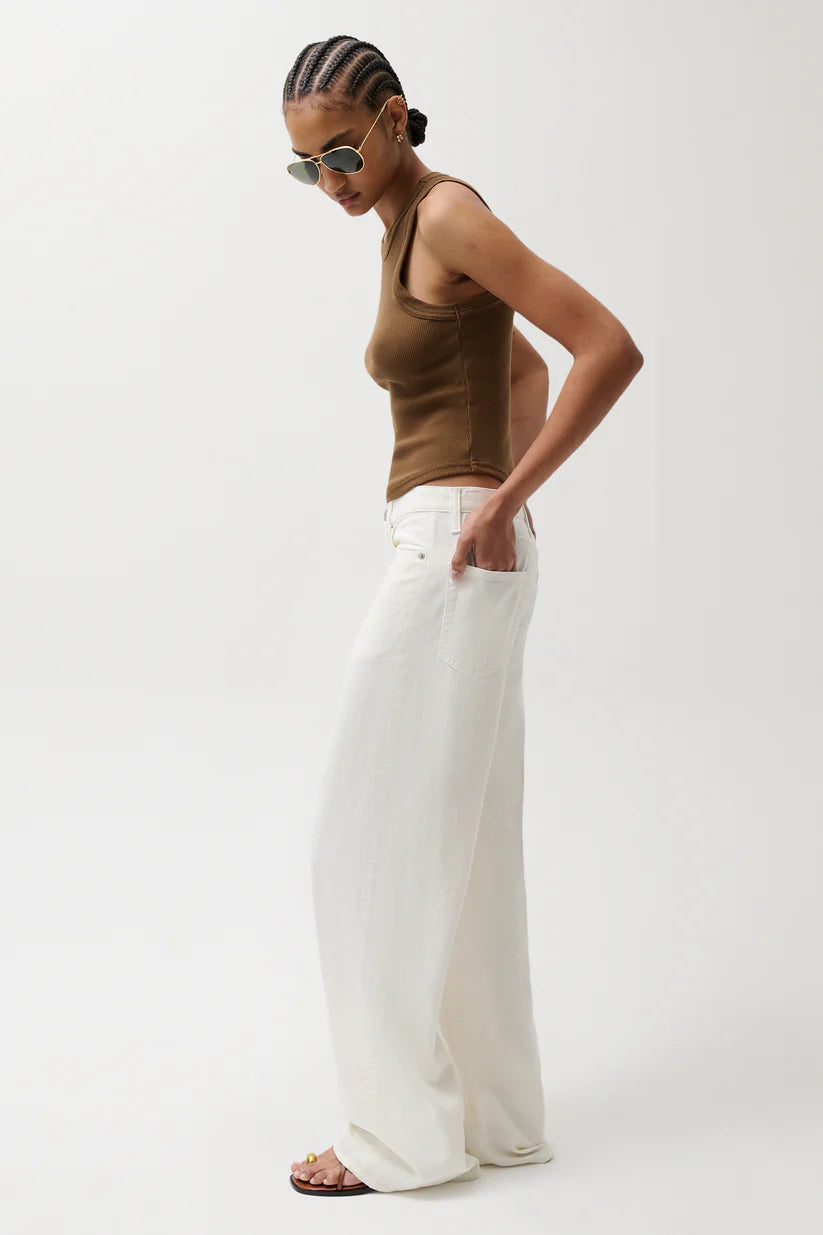 white bowed linen denim pant