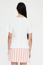 white t-shirt with cinched waist
