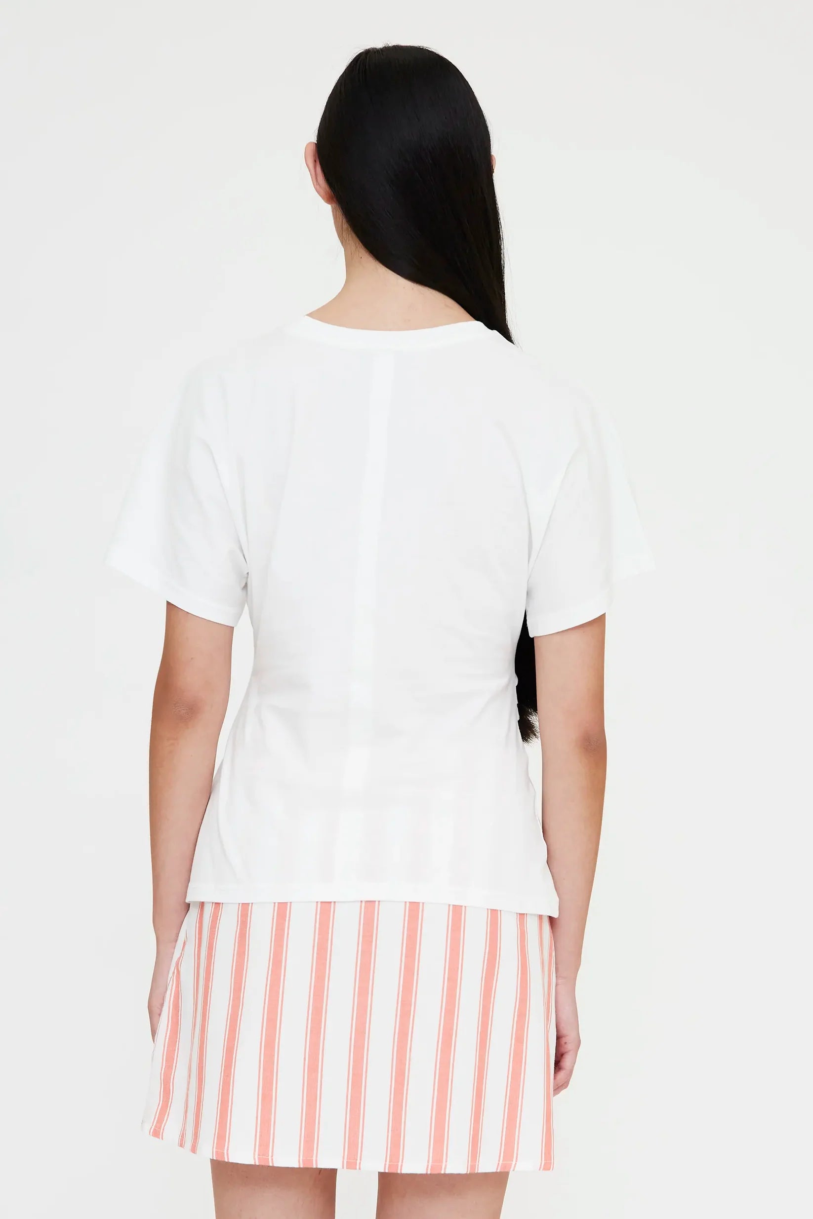 white t-shirt with cinched waist