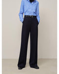 tailored navy pant with wide leg