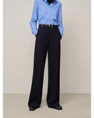 tailored navy pant with wide leg