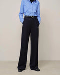 tailored navy pant with wide leg