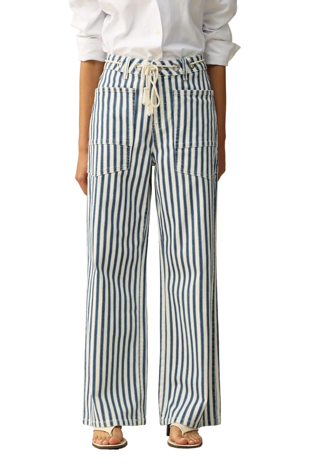 striped wide leg pant with a rope drawstring