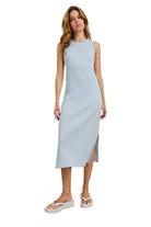 a tank dress that is light blue and white striped