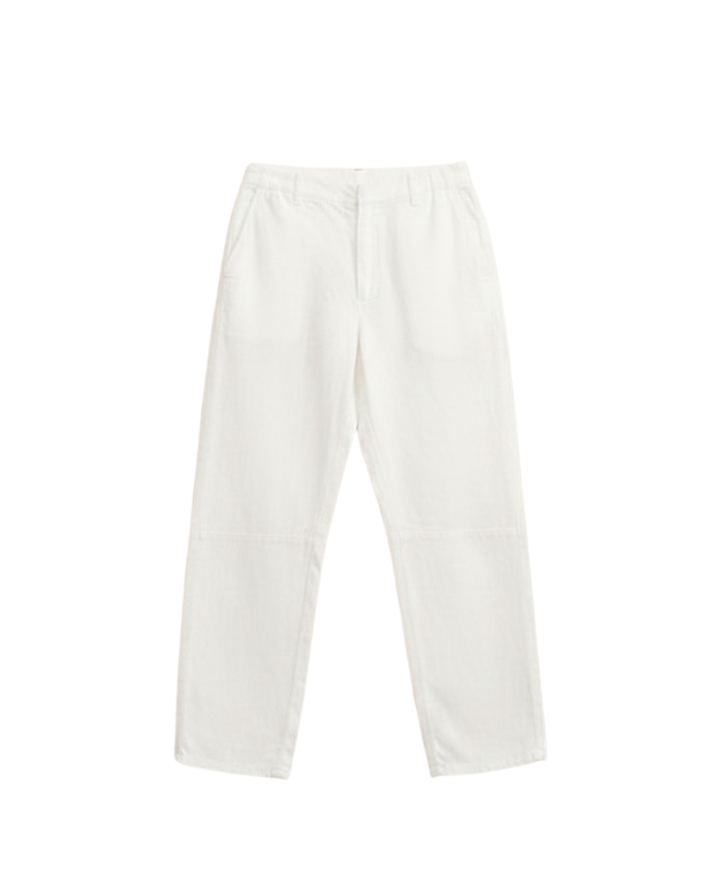 linen pant in white with curve leg