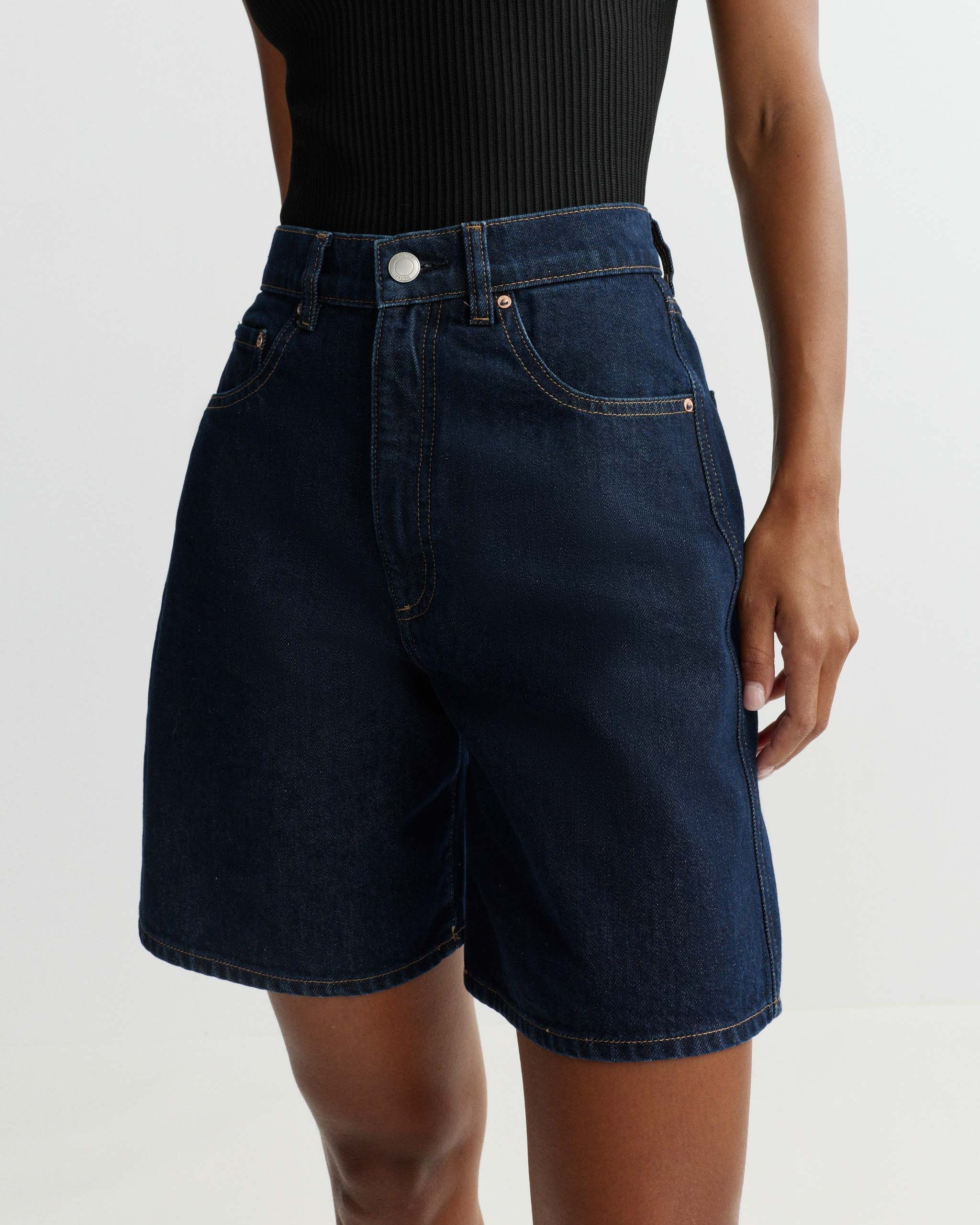 long dark denim short