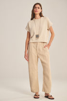 linen tailored pant in tan