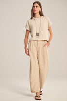 linen tailored pant in tan