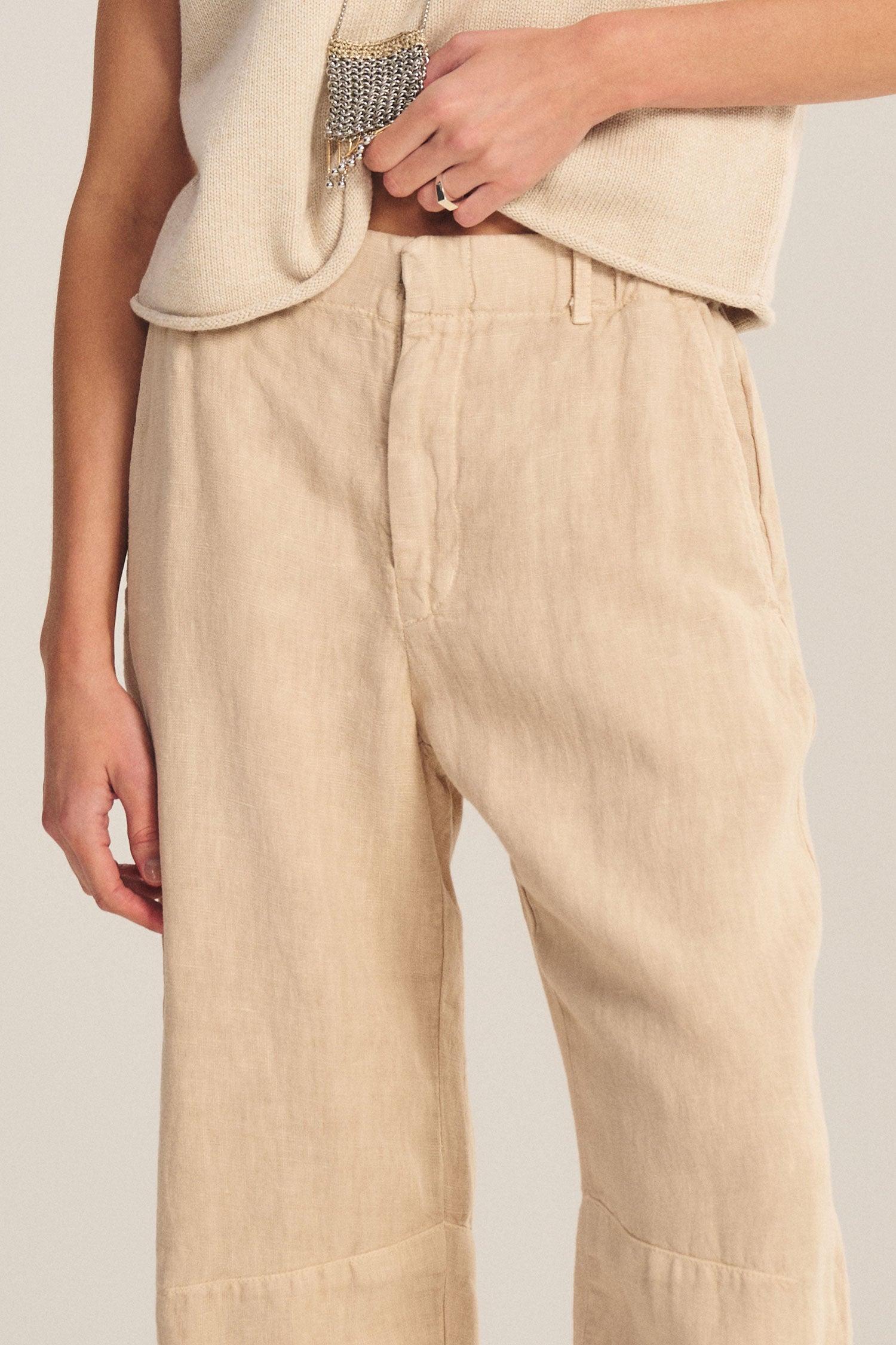linen tailored pant in tan