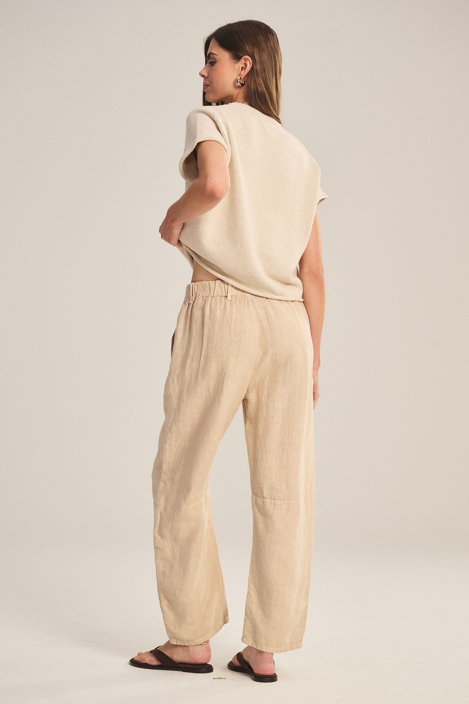linen tailored pant in tan