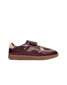 burgundy leather fashion sneaker with a fold over tongue 