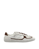 cream suede sneaker with brown details