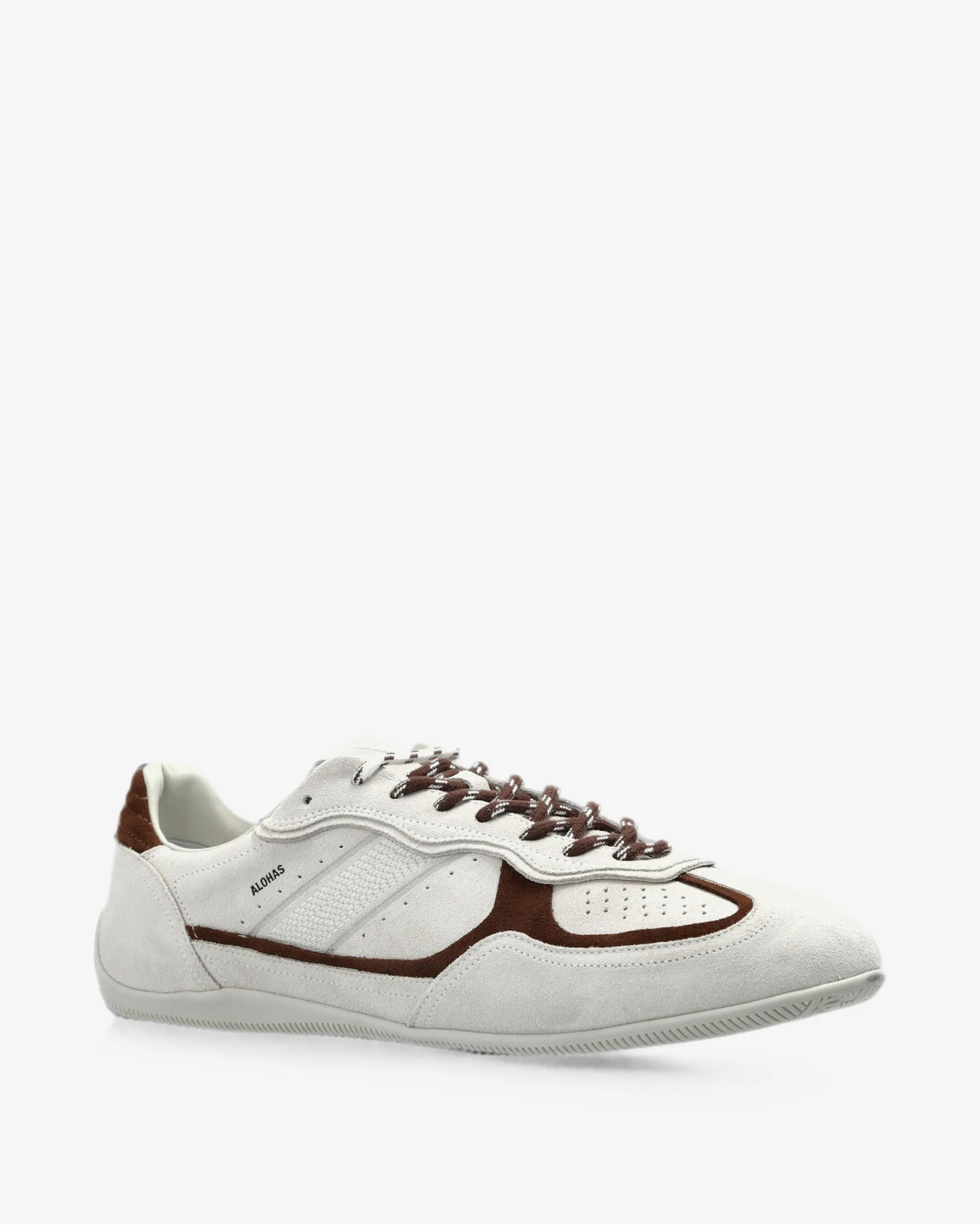 cream suede sneaker with brown details