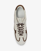 cream suede sneaker with brown details