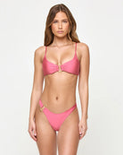 pink bikini bottom with gold hardware on the side