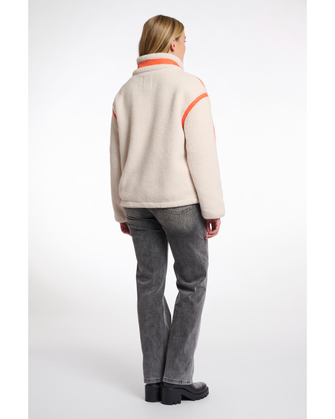 teddy zip jacket in birch and orange pocket and lining