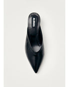 black leather mules with a pointed toe