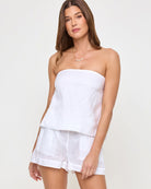 white linen strapless top