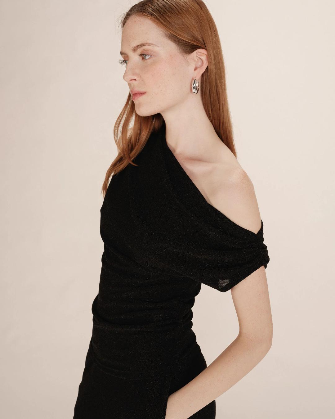 asymmetrical off the shoulder black top