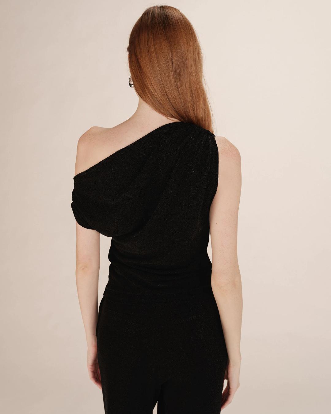 asymmetrical off the shoulder black top