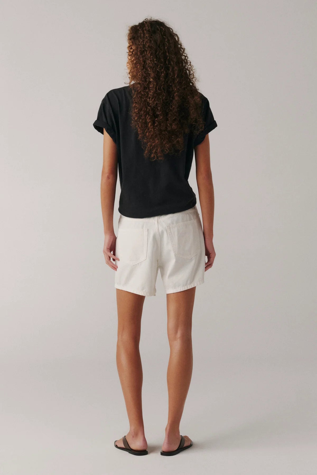 white jean short with a drawstring waist