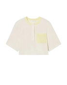 cropped cream top with yellow pocket
