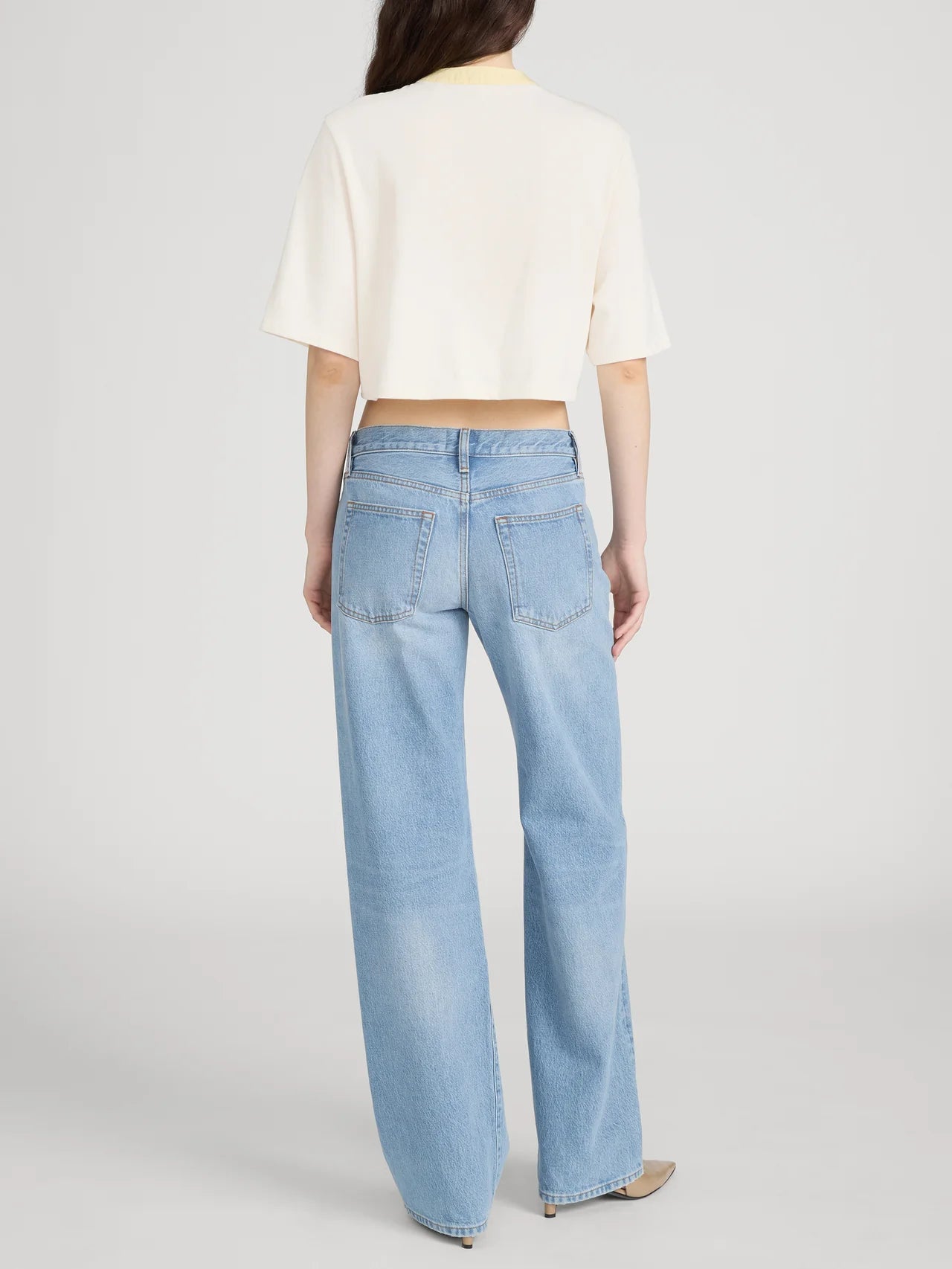 cropped cream top with yellow pocket