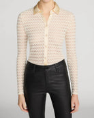 cream long sleeve knit top with silk collar