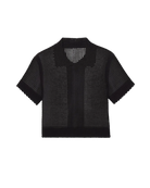 black crochet button up short sleeve with collar