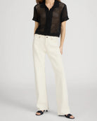 black crochet button up short sleeve with collar