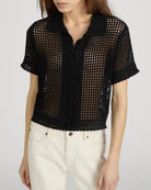 black crochet button up short sleeve with collar