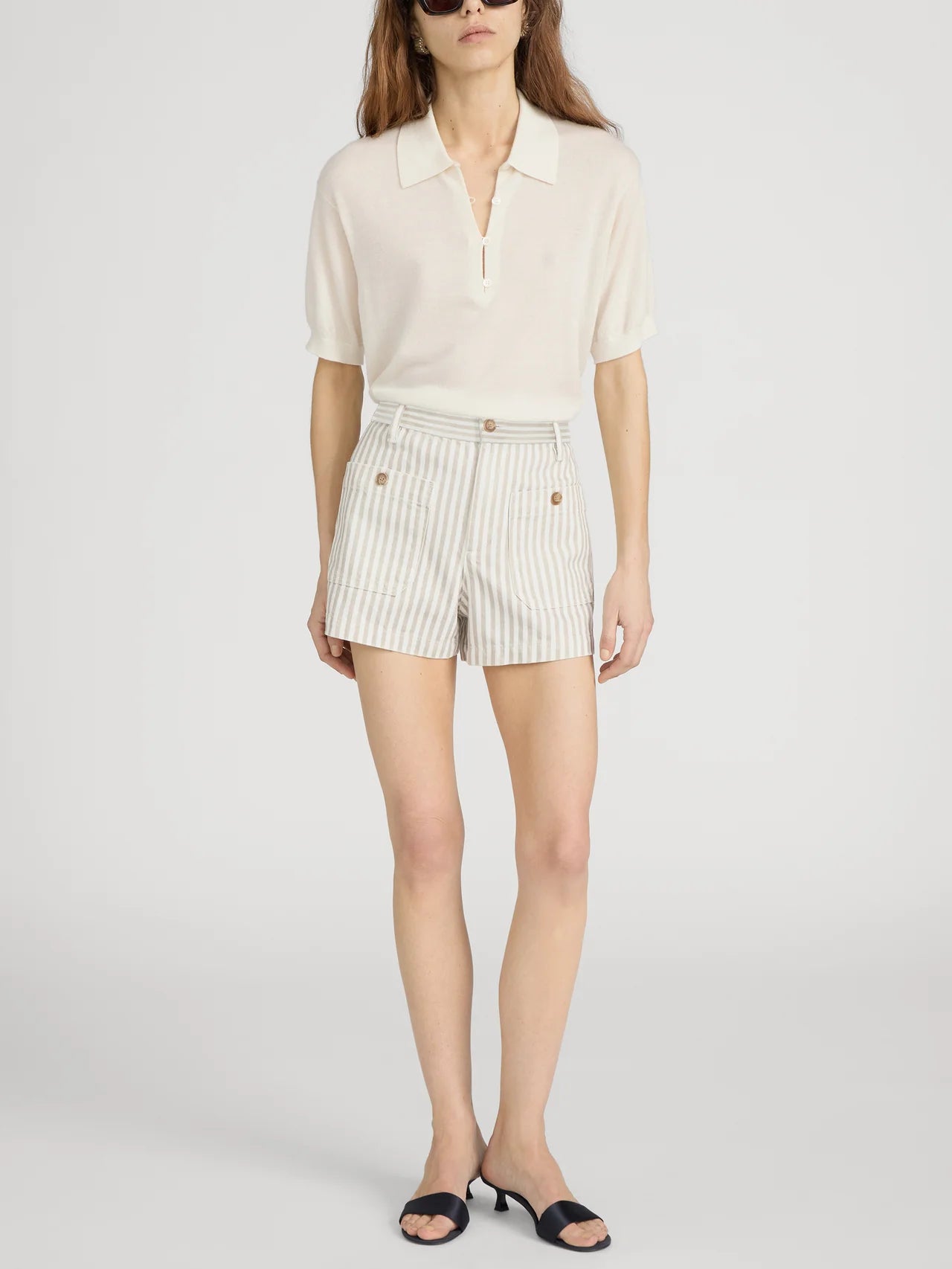 stripe shorts cream and beige