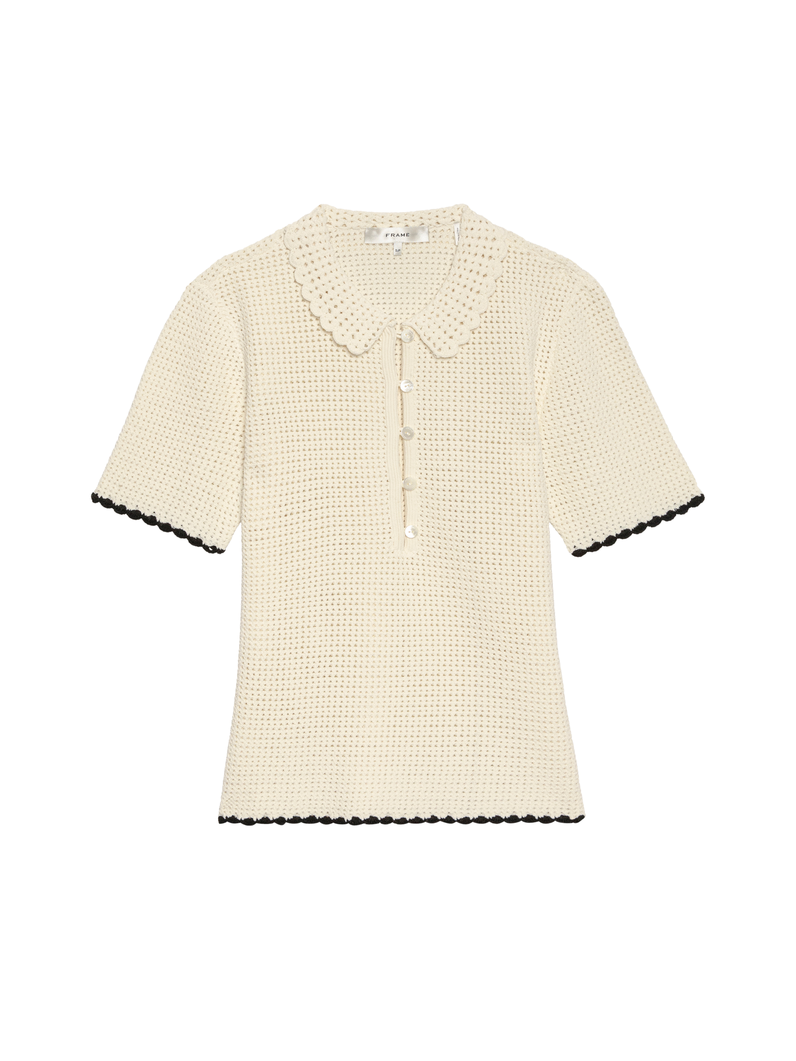 cream crochet polo short sleeve