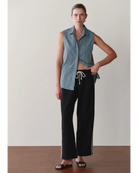 cropped black lounge pant with white stripe down the side