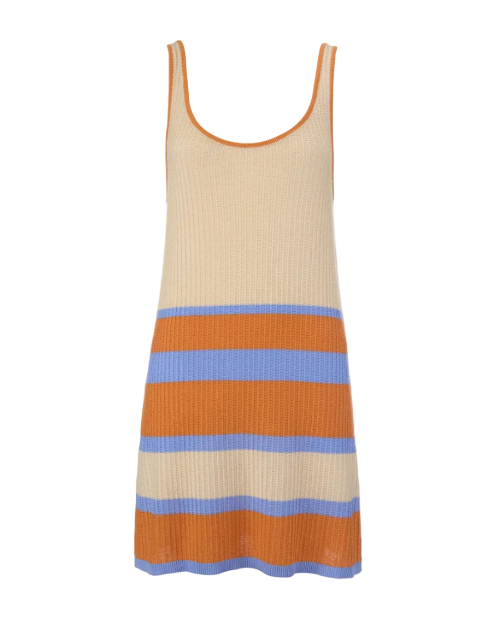 mini knit dress in cream with orange and blue stripes