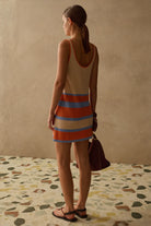mini knit dress in cream with orange and blue stripes