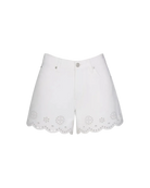 white shorts with eyelet detail on bottom