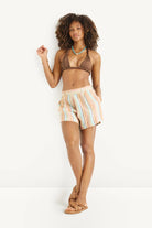 striped short in beige-blue and white