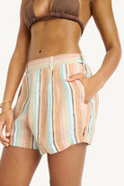 striped short in beige-blue and white