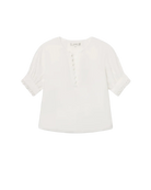 white short sleeve blouse with detail on the sleeves