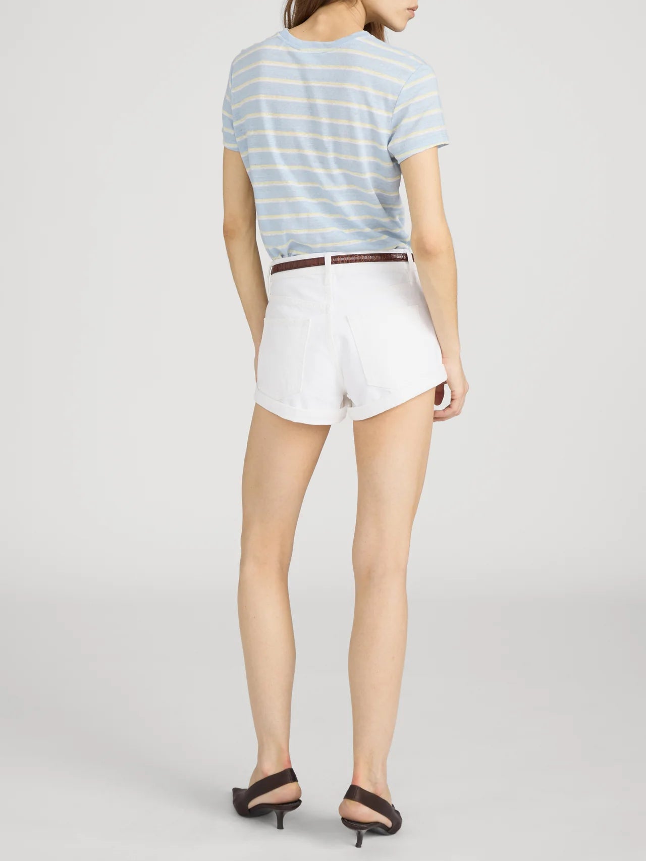 blue, cream and yellow stripe t-shirt