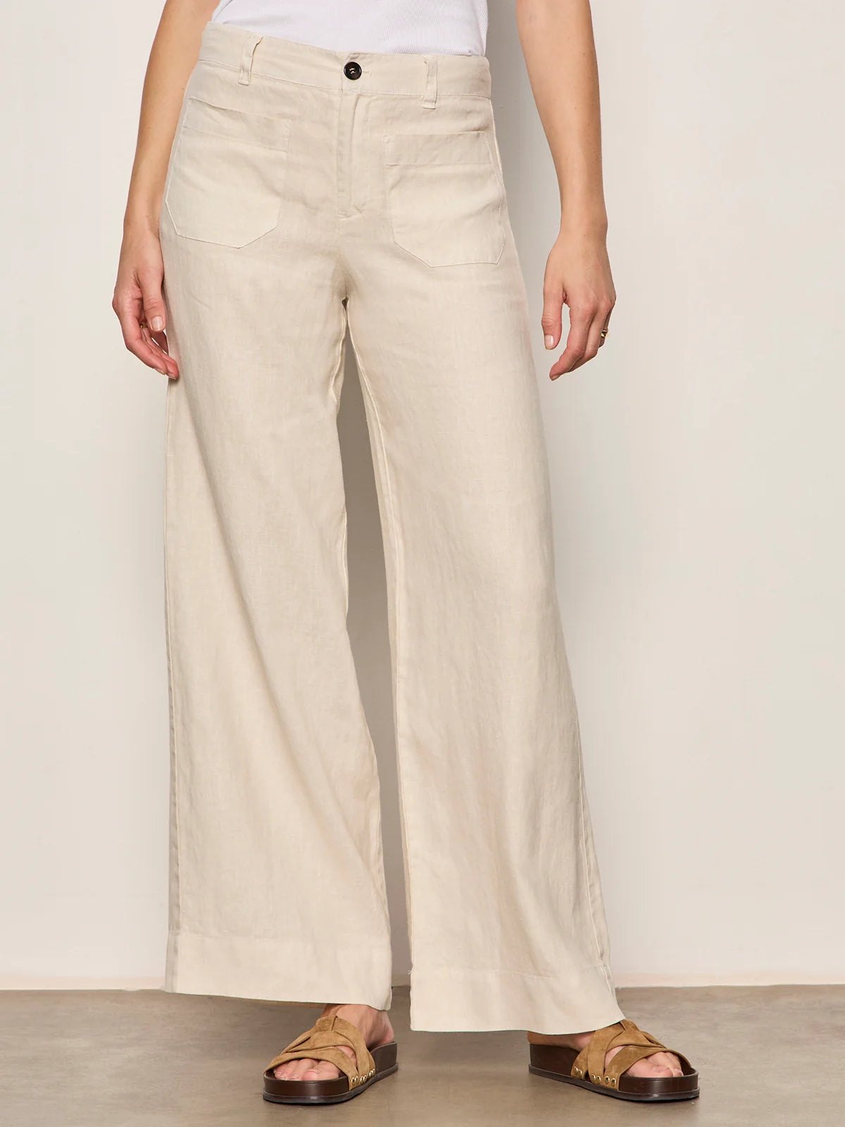 wide leg linen pant in light beige