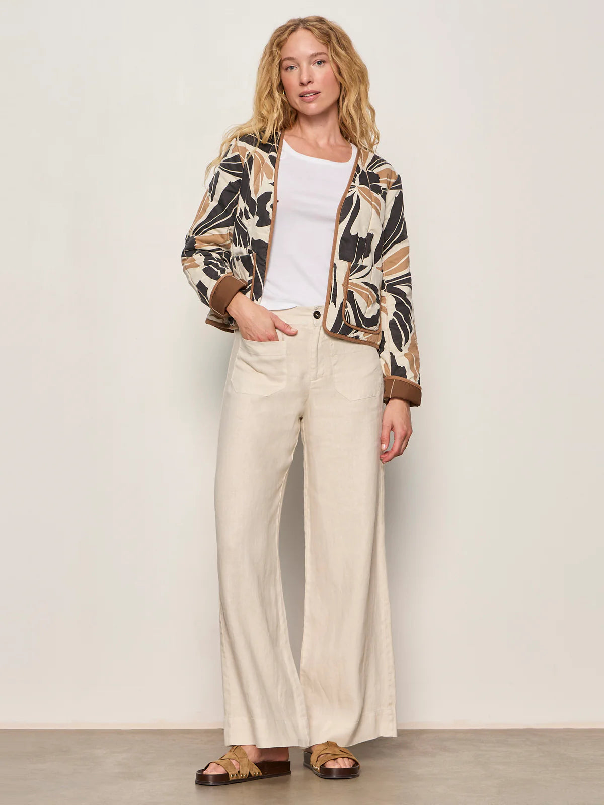 wide leg linen pant in light beige