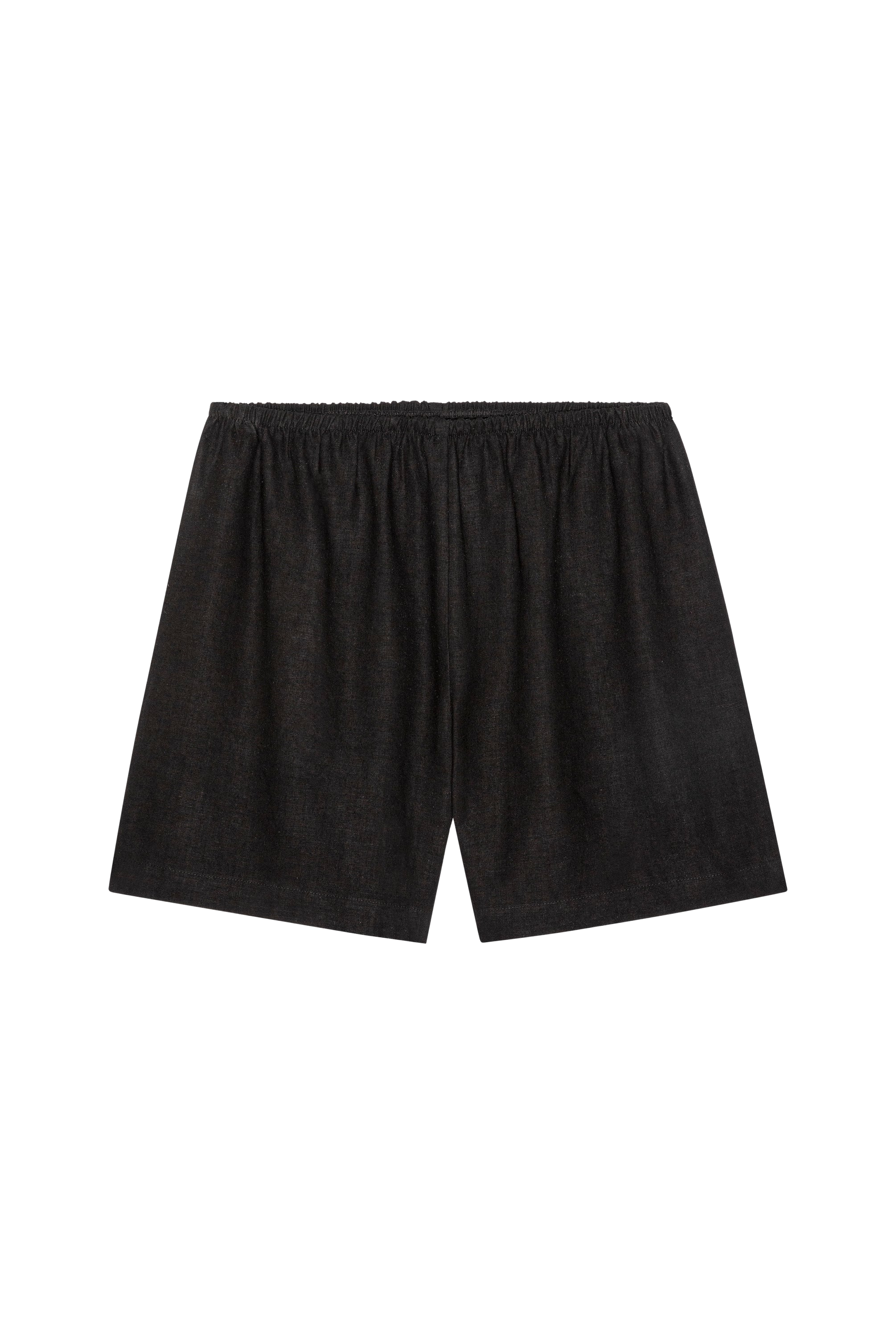 black linen mid length short