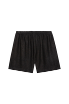 black linen mid length short